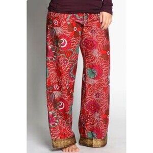 Punjammies by Sadura Wide Leg Pants Women's XL Red Floral Moroccan India Lounge